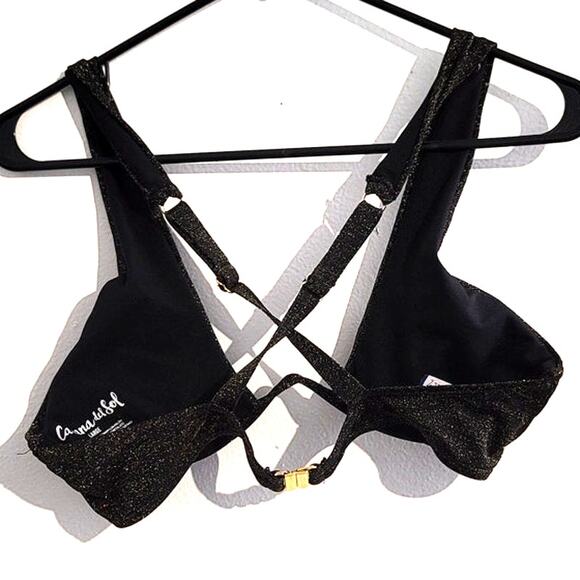 Cabana Del Sol Metallic Wired Bikini Top Gold Black Large - Picture 2 of 7